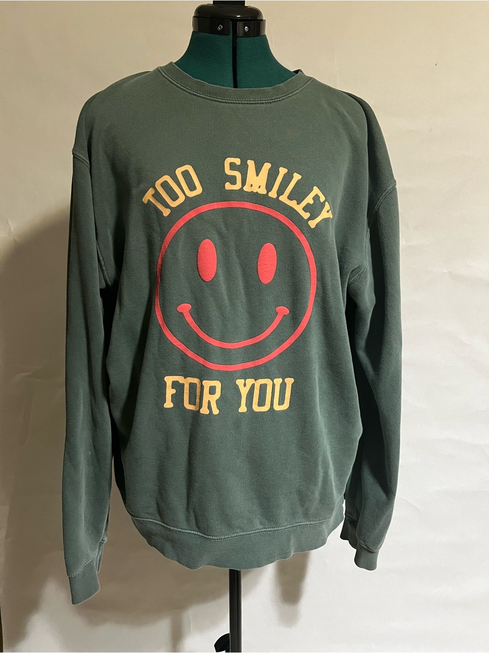 Forest Green 'Too Smiley For You' Graphic Crewneck Sweatshirt